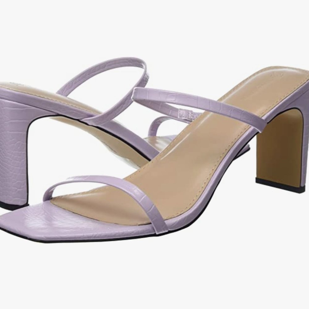 The Drop Square Toe Two Strap High Heeled Sandal